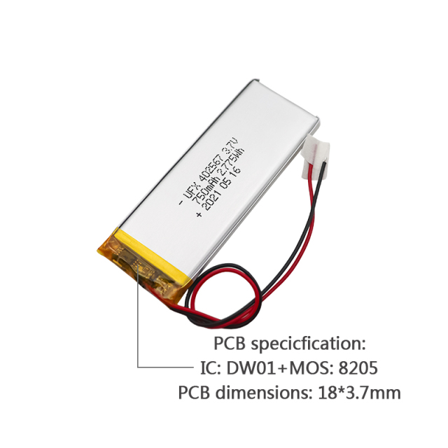 리튬 이온 충전식 전지 공장 도매 LED 조명 충전식 배터리 UFX 402567 750mAh 3.7V 고품질 충전식 배터리