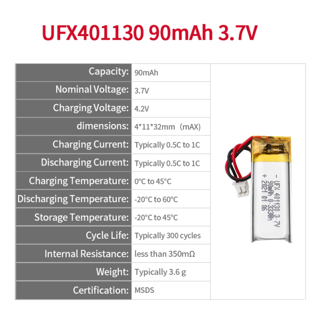 Battery Factory Outlet Store Wholesale High Quality Electric Toothbrush Battery UFX 401130 90mAh 3.7V lithium battery ion