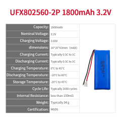 Battery Factory Outlet Store Customized Battery Pack for Footlights UFX 802560-2P 1800mAh 3.2V LiFePo4 Battery