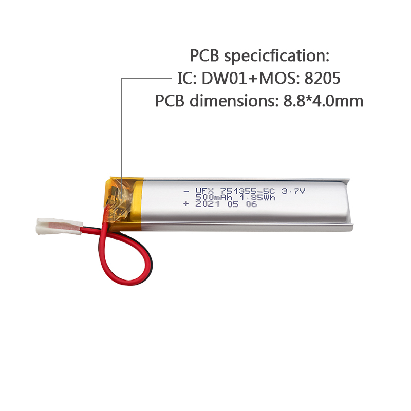 China Lithium Ion Cells Factory Wholesale Polymer Li-ion Battery for Beauty Instrument UFX 751355-5C 500mAh 3.7V 5C Discharge Battery Pack