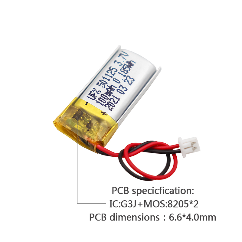 중국 리이온 전지 공장 스마트 카드 배터리 공급 UFX 501125 100mAh 3.7V 리튬 이온 폴리머 배터리
