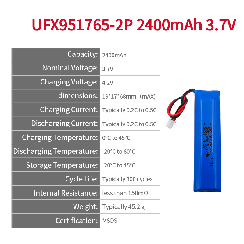 배터리 공장 직판점 뜨거운 판매 고품질 주문 기계 배터리 UFX 951765-2P 2400mAh 3.7V 리튬 배터리 충전