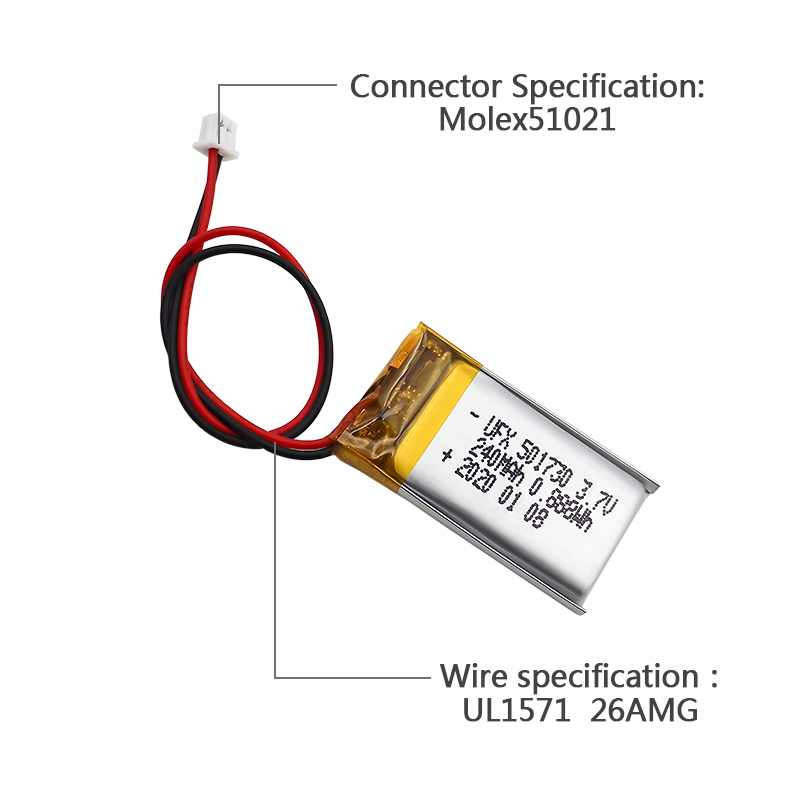 Battery Factory Outlet Store Customized Monitoring Equipment Battery UFX 501730 240mAh 3.7V Mini Li-polymer Battery