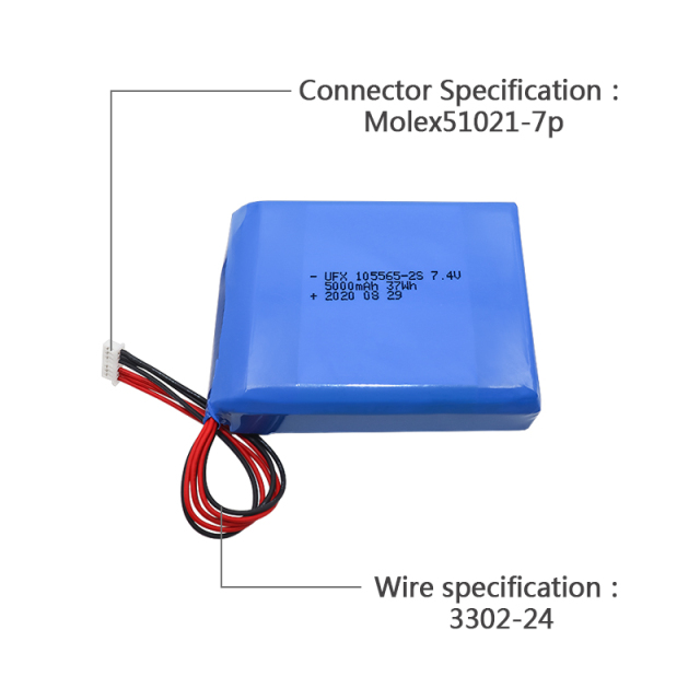 Wholesale Lithium Ion Polymer Battery Supply Medical Equipment Battery UFX 105565-2S 5000mAh 7.4V lipo battery 2s