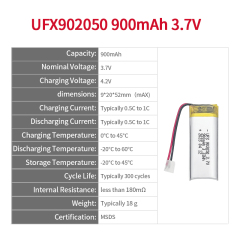 Chinese Cell Factory Professional Customized Special-shape Battery UFX 902050 900mAh 3.7V lithium batteries