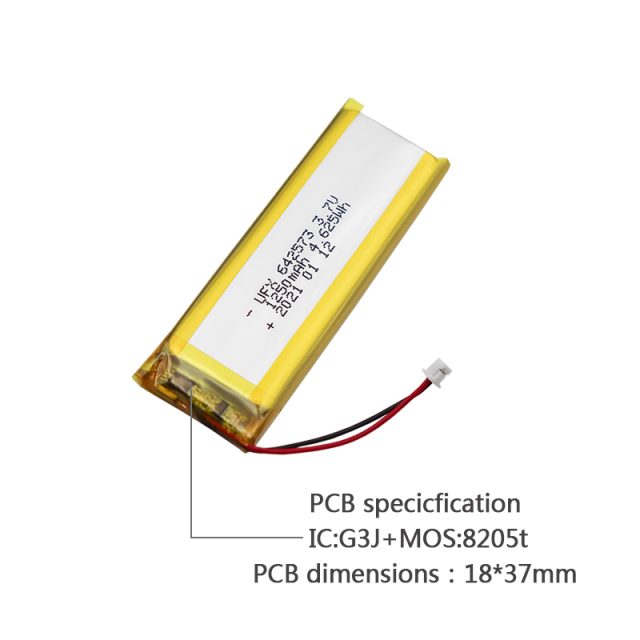 중국 리튬 이온 폴리머 전지 제조업체 맞춤형 지문인식 잠금장치용 배터리 UFX 642573 1250mAh 3.7V 이온 리튬 배터리