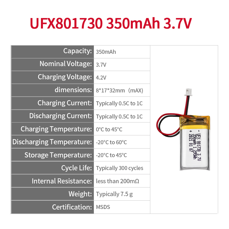 Chinese Lithium-ion Cell Manufacturer Professional Customized Breast Pump Li-polymer Battery UFX 801730 350mAh 3.7V Mini Li-polymer Battery