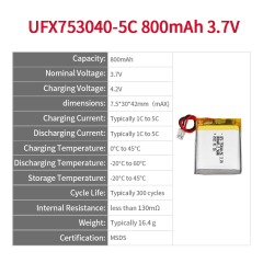 Battery Factory Outlet Store Hot Selling High Quality Ordering Machine Battery UFX 753040-5C 800mAh 3.7V 5C Discharge Battery Pack
