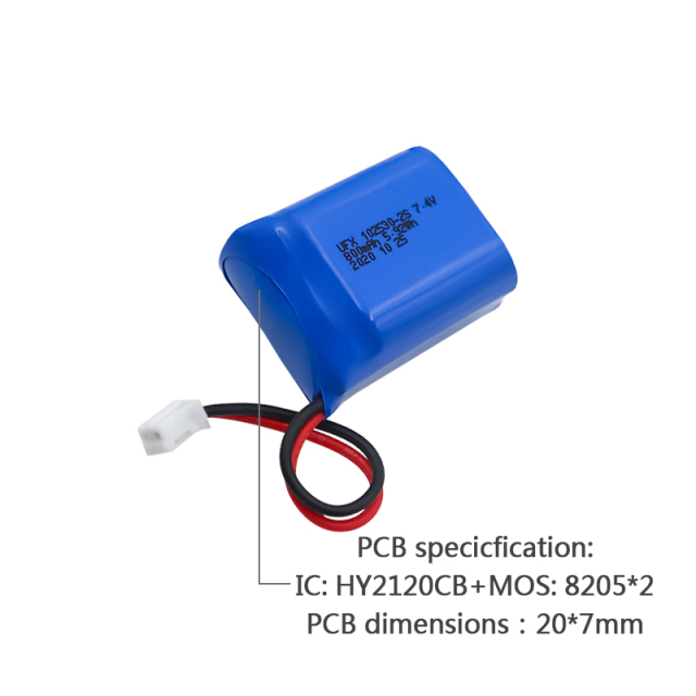 중국 리튬 폴리머 셀 제조업체 전동 장난감용 UFX 102530-2S 800mAh 7.4V 리튬 이온 재충전형 배터리 팩
