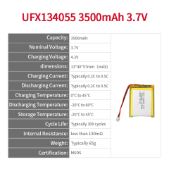 리튬 이온 전지 제조사 스피커 리튬 이온 배터리에 대한 전문 사용자 정의 UFX 134055 3500mAh 3.7V 리튬 전지