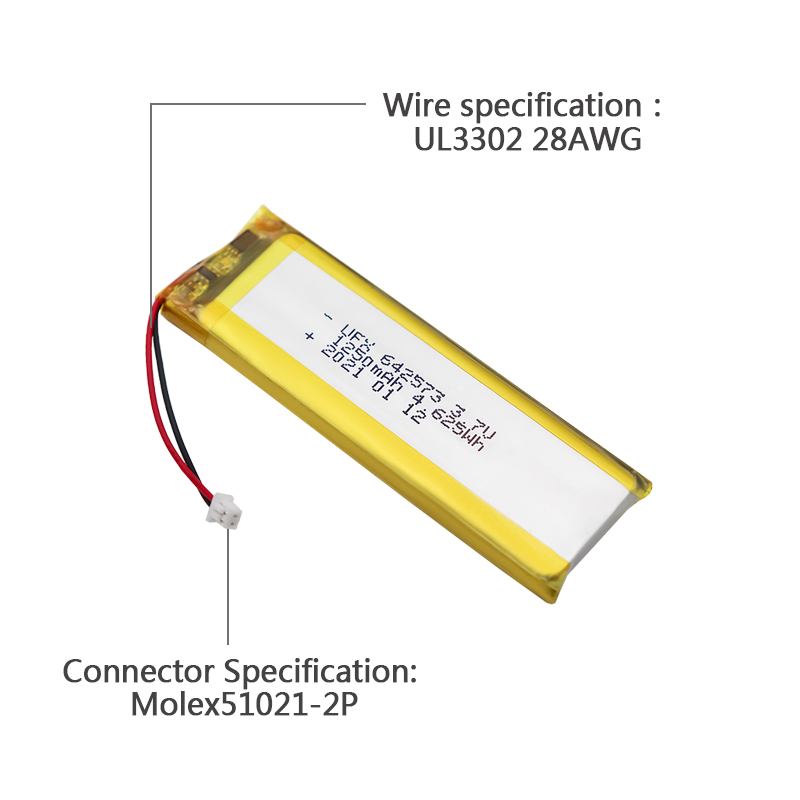 중국 리튬 이온 폴리머 전지 제조업체 맞춤형 지문인식 잠금장치용 배터리 UFX 642573 1250mAh 3.7V 이온 리튬 배터리