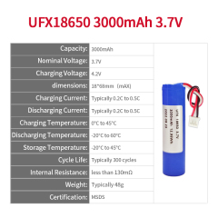 중국 Li-po 셀 공장 미니 스피커용 도매 충전식 배터리 UFX 18650 3000mAh 3.7V 충전식 Li-po 배터리