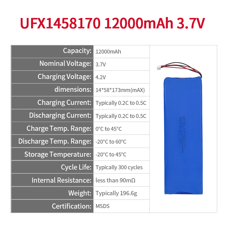 Li-polymer 셀 공장 고품질 의료장비용 리튬 폴리머 배터리"는 한국어로 UFX 1063113 10000mAh 3.7V 재충전형 배터리 팩