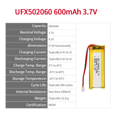 lithium battery manufacturing company Wholesale Large Capacity Battery for Electronic Door Lock UFX502060 600mAh 3.7V Lithium-ion Battery
