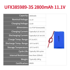 의료 기기 배터리 UFX385989-3S 2800mAh 11.1V 12v 리튬 이온 전지