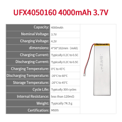 리튬 배터리 공급업체 사용자 정의 LED 라이트 배터리 UFX 4050160 4000mAh 3.7V 리튬 이온 배터리 3.7V