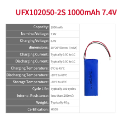 리튬 배터리 제조 회사 전기 드라이어 리튬 전지 UFX 102050-2S 1000mAh 7.4V 파우치형 리튬 이온 배터리