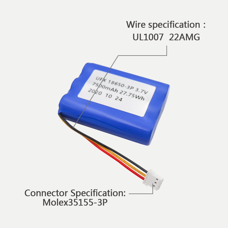 리튬 파우치 셀 공급업체 18650 충전식 배터리 UFX 18650-3P 7500mAh 3.7V 원통형 배터리
