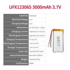 Lithium Ion Battery Manufacturers China Rechargeable Battery For Remote Control Car UFX 123065 3000mAh 3.7v battery