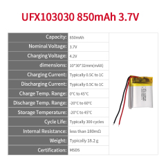 China Battery Manufacturers SupplyRechargeable Battery For Emergency Light UFX 103030 3.7v 850mah Battery