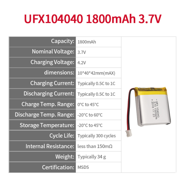 Chinese Lithium Battery Wholesale Reliable Smart Lock Battery UFX 104040 1800mAh 3.7v Battery Types