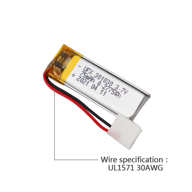 리튬 이온 배터리 제조업체 중국 애완동물 배터리 UFX 301030 3.7v 75mah Lipo Battery