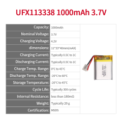 Lithium Battery Manufacturer In China Wholesale Rechargeable Battery For Led Lights UFX 113338 1000mAh 3.7V Lipo Battery