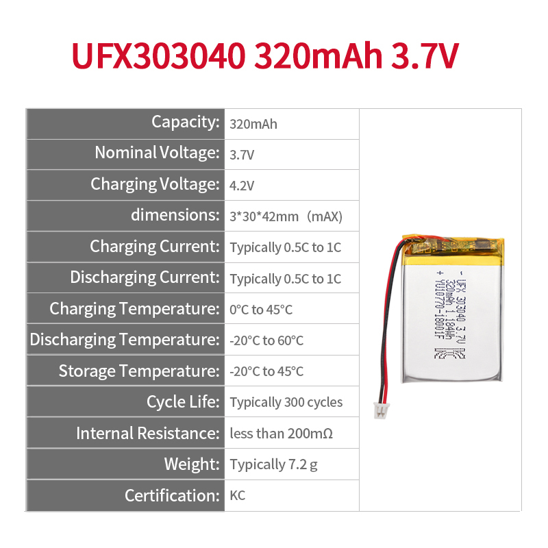 Lithium Battery Manufacturing Companies Digital Camera Battery UFX 303040 320mAh 3.7V High Capacity Rechargeable Battery