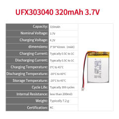 Lithium Battery Manufacturing Companies Digital Camera Battery UFX 303040 320mAh 3.7V High Capacity Rechargeable Battery