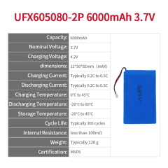 Battery Factory In China Customized High Capacity Portable Battery UFX 605080-2P 6000mAh 3.7V 2 Batteries Connected in Parallel