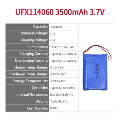 Lithium Factory Customized Rechargeable Battery For Led Bulb UFX 114060 3500mAh 1s 3.7 v Lipo Battery