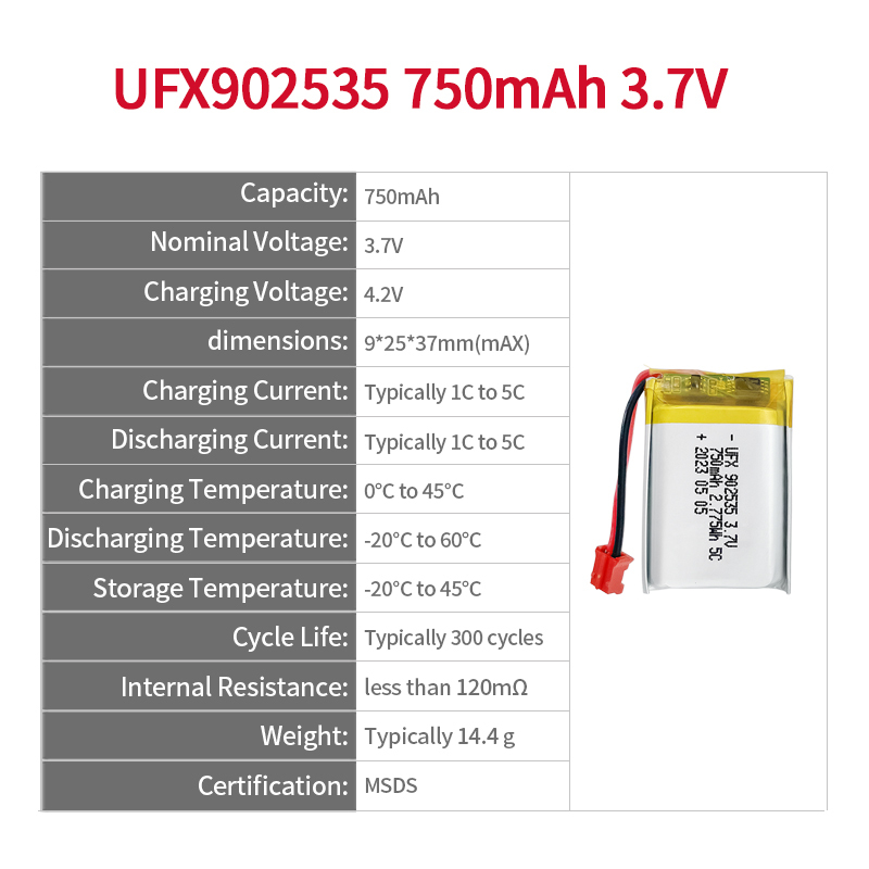리튬 배터리 전원 공급 장치 손전등에 사용되는 배터리 UFX 902535 750mAh 3.7V 리튬미니건전지