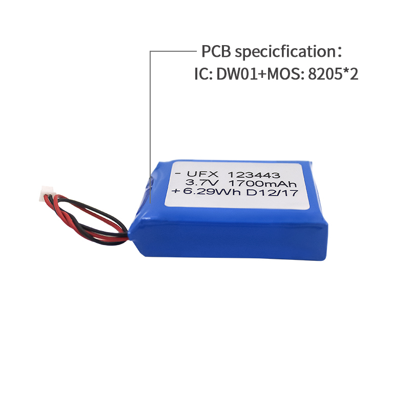 미국의 리튬 배터리 제조업체 UFX123443 1700mAh 3.7V 충전식 리튬 이온 배터리