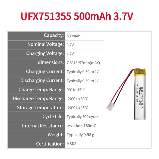 중국 배터리 회사 UFX 902030 500mAh 3.7V