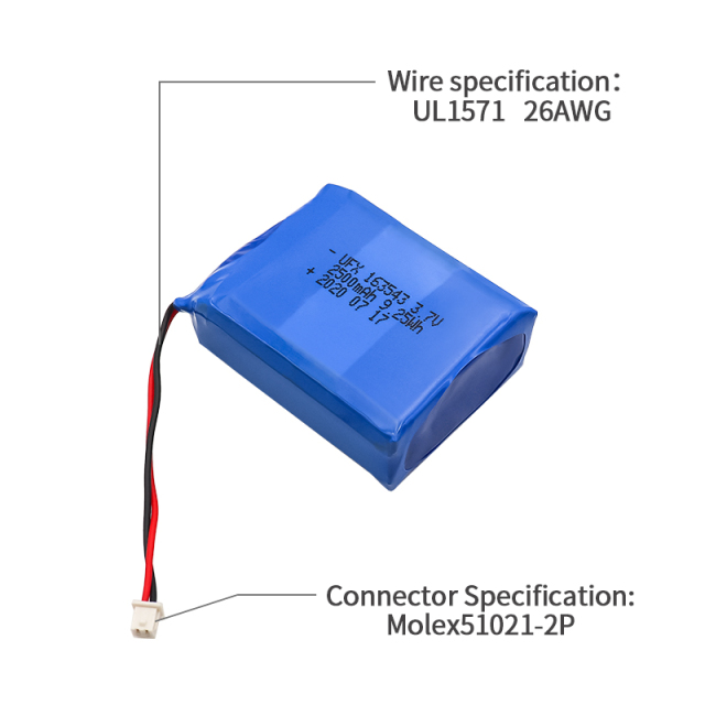 미국의 리튬 배터리 제조업체 손전등용 배터리 UFX 163543 2500mAh 3.7V 3.7V 리튬 이온 배터리