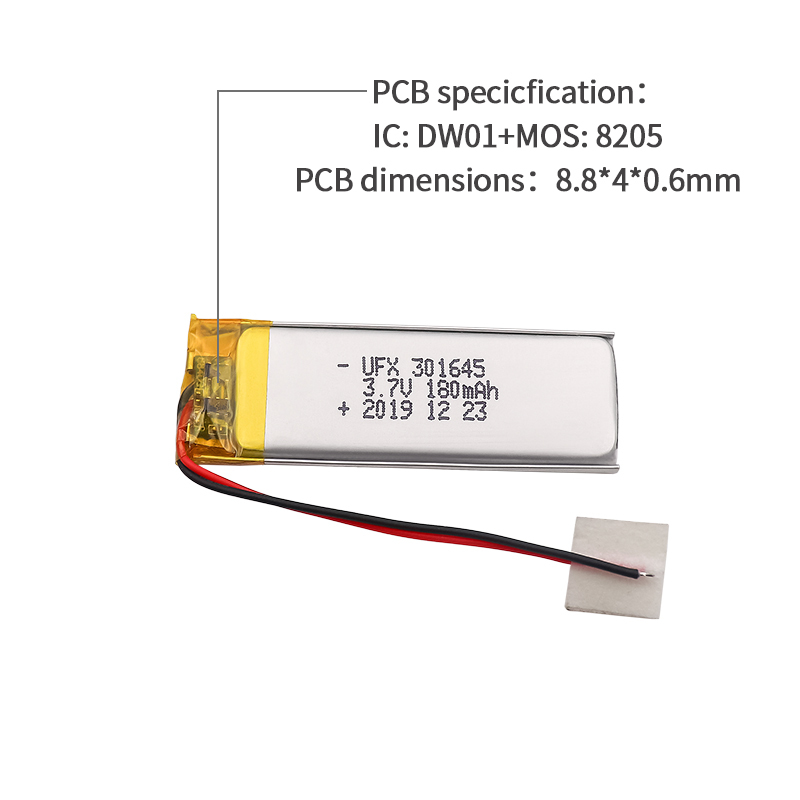 Lithium Polymer Battery Manufacturer UFX 301645 180mAh Lipo Battery 3.7 v 180mah