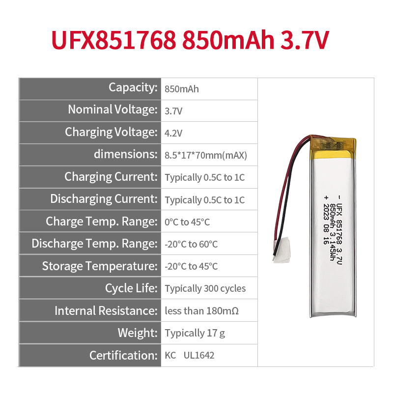 중국 리튬이온 배터리 제조업체 맞춤형 안마기 고압 배터리 UFX 603759 1300mAh 3.7V 프리미엄 충전 배터리