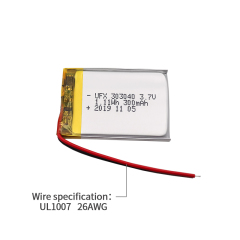 중국의 나트륨 이온 배터리 제조업체 손전등용 리튬 이온 배터리 UFX 303040 300mAh 3.7V 얇은 리튬 이온 배터리