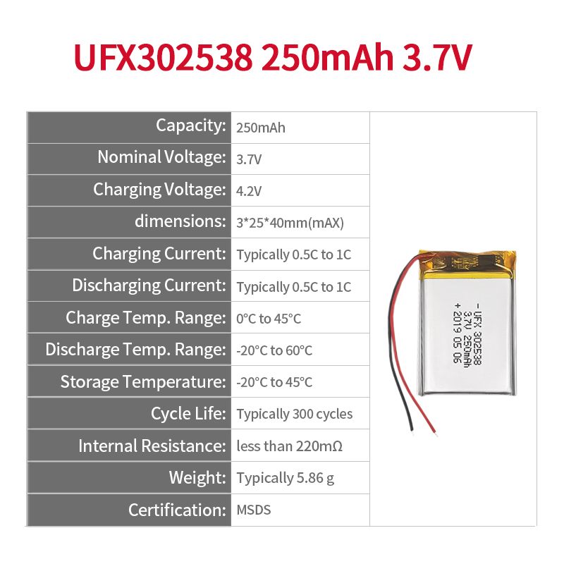 Chinese Battery Maker Rechargeable Battery Pack For Xbox One Controller UFX302538 250mAh 3.7V Small Li