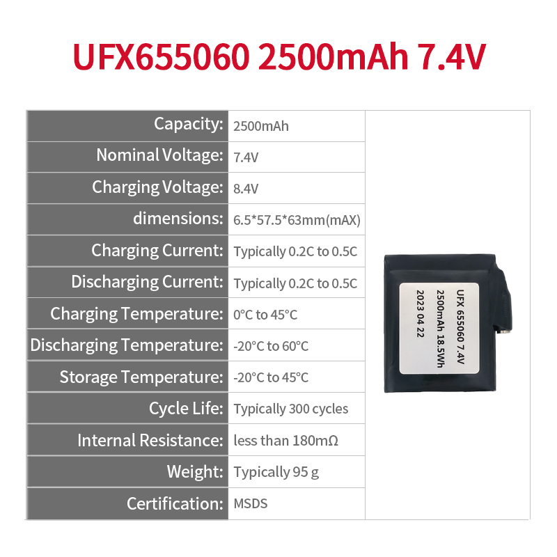 리튬 배터리 공급 업체 남아프리카 공화국 손전등용 리튬 이온 배터리 UFX 605060 2500mAh 7.4V 6V 충전식 배터리