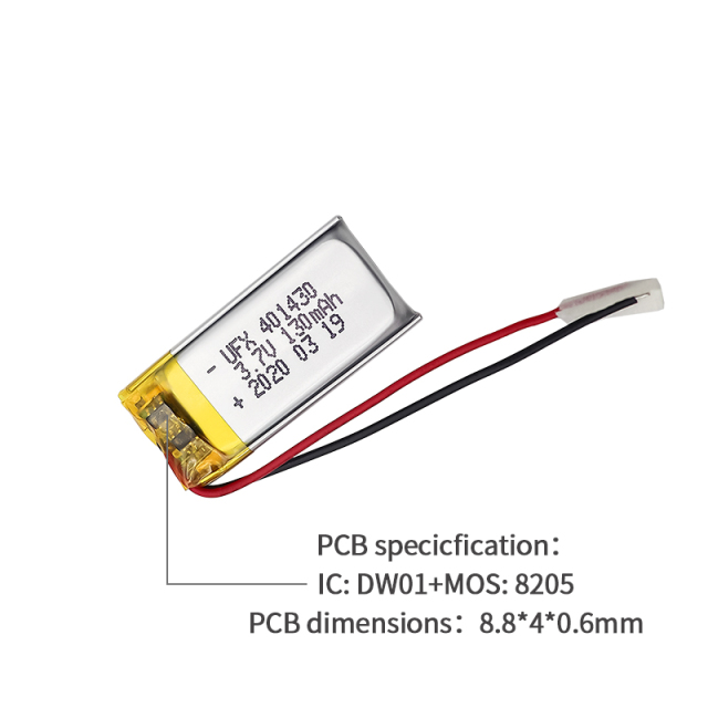 중국 LiPo셀 공장 리튬 이온 배터리 충전식 UFX 501230 130mAh 3.7V 리튬 전지