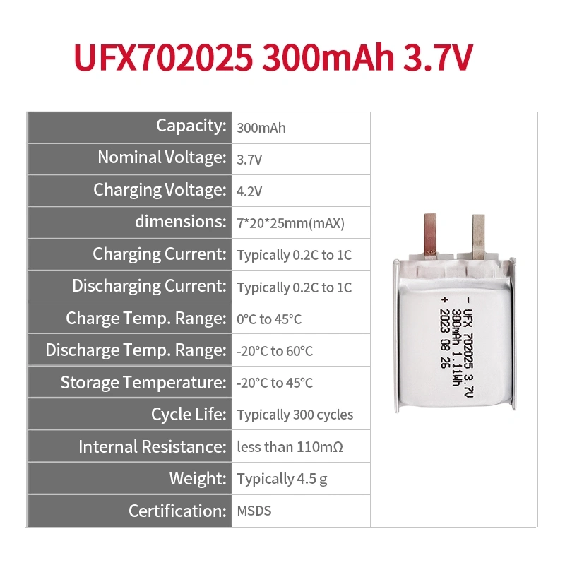 중국 배터리 회사 토치용 충전식 배터리 UFX 124040 2000mAh 3.7V 리튬 이온 폴리머 배터리