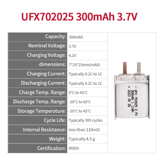 중국 배터리 회사 토치용 충전식 배터리 UFX 124040 2000mAh 3.7V 리튬 이온 폴리머 배터리