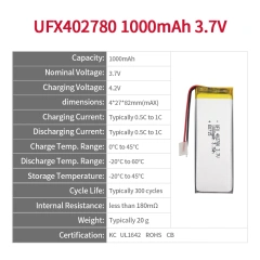 중국의 리튬 이온 전지 제조업체 기타 페이지 터너 배터리 UFX 402780 1000mAh 3.7V 대용량 배터리