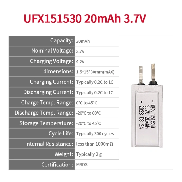 중국 리튬 이온 전지 제조업체 맞춤형 공기 청정기 배터리 UFX 654065-5C 1900mAh 3.7V 5C 방전 배터리 팩