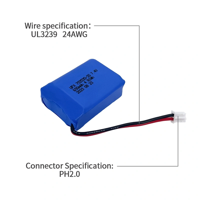 Lithium Battery Supply Chain Customized UFX 702535-2S 650mAh 7.4V Batteries