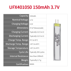 UFX 401050 150mAh Li Polymer Battery 3.7V