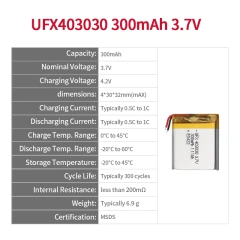 Lithium Battery Pack Suppliers Sports belt battery UFX 403030 300mAh 3.7V Ion Battery 3.7 Volt