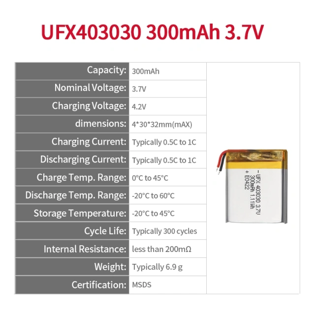 Lithium Battery Pack Suppliers Sports belt battery UFX 403030 300mAh 3.7V Ion Battery 3.7 Volt