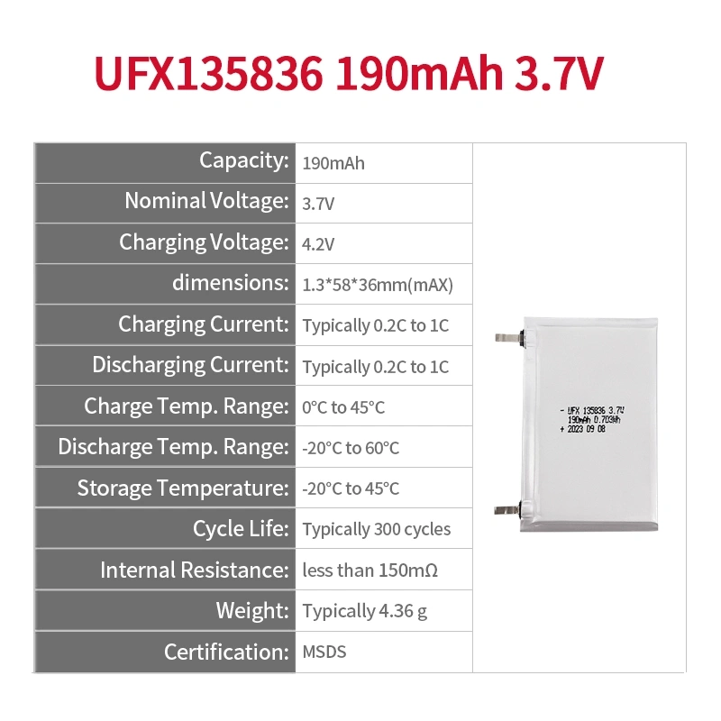 리튬 이온 폴리머 셀 공장 Iot 장치용 도매 초박형 배터리 UFX 013040 70mAh 3.7V 충전식 리튬 폴리머 배터리 팩